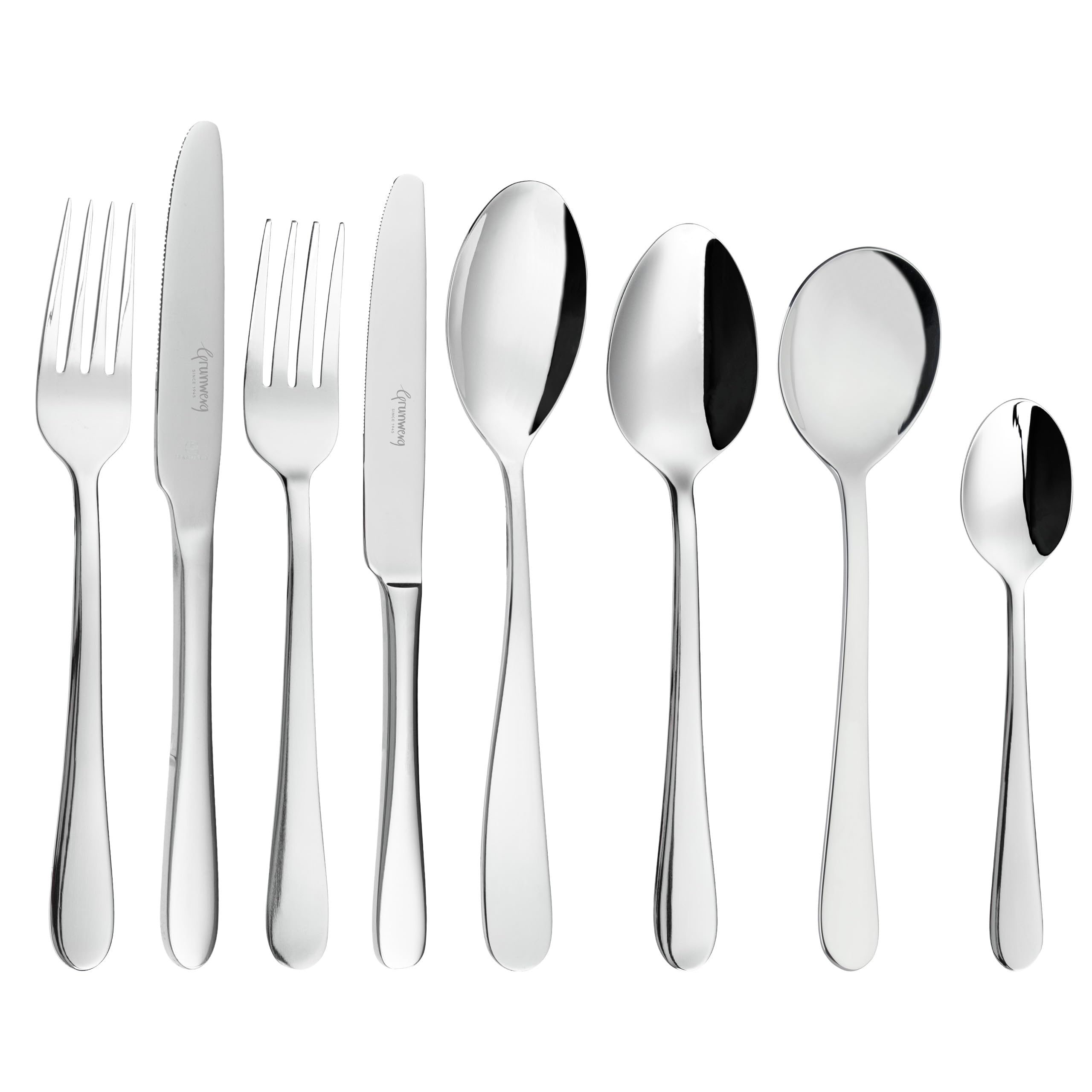 Grunwerg Windsor Carded 44-Piece Boxed Mirror Cutlery Set 44BXWDR, 18/0 Stainless Steel, Silver