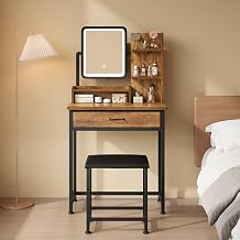 Makeup Vanity Desk with Mirror, Vanity Set, Fabric Drawer, Rustic Brown