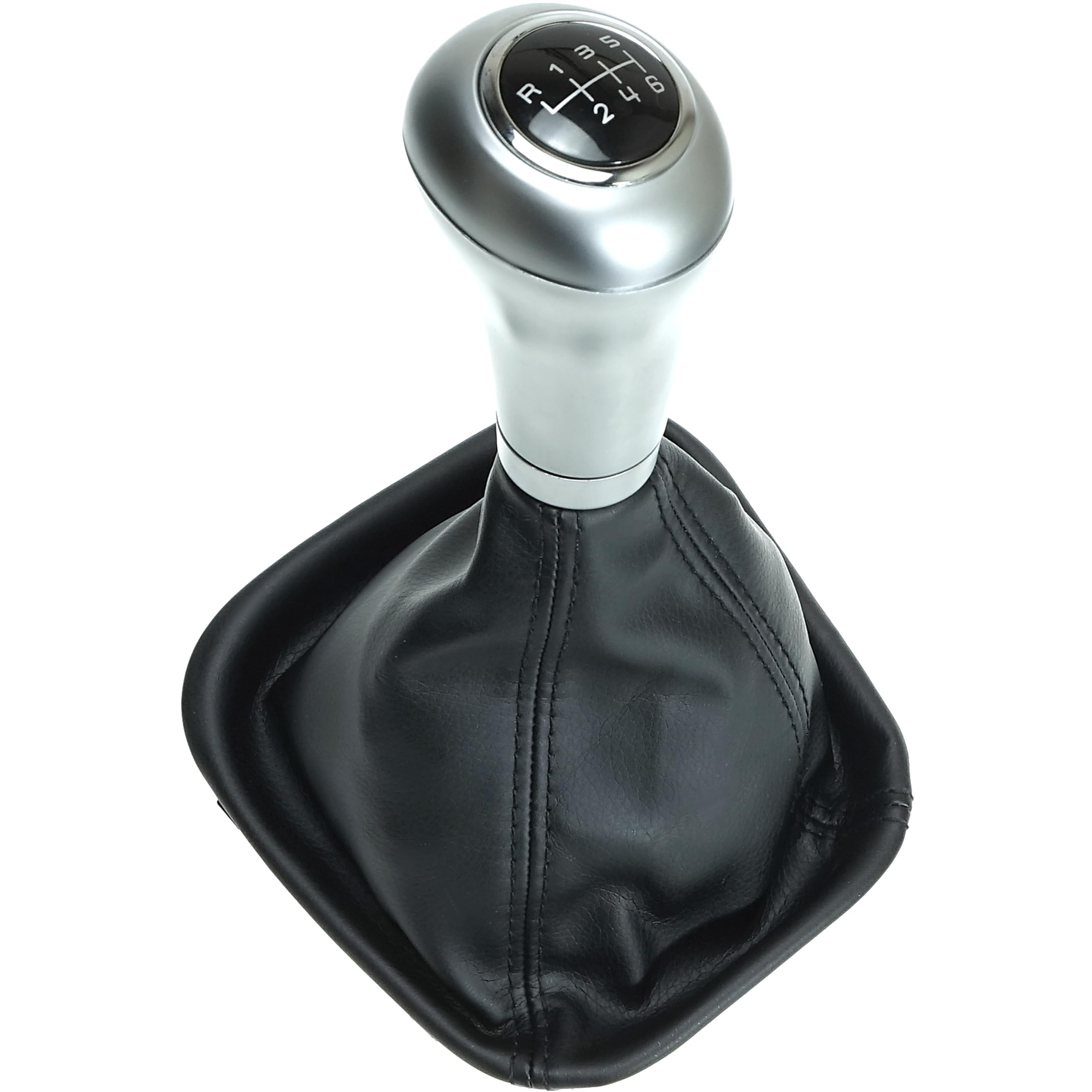 Pomello del cambio in alluminio argento + cuffia + telaio 6 marce compatibile con Mercedes Classe C: W203 S203 (2004-2007 solo Facelift, classe CLK W209 (2004-2008) solo Facelift!
