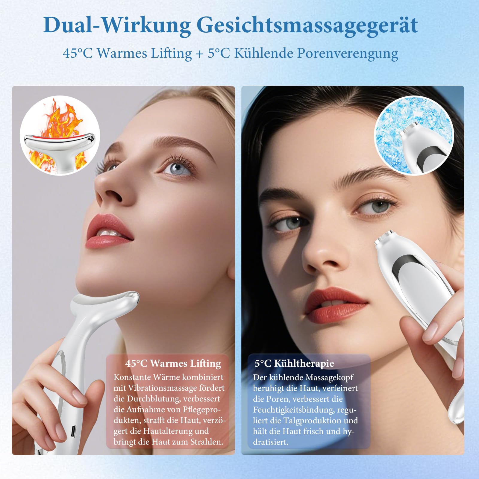 Gesichtsmassagegerät Gegen Falten Face Massager: EMS Gerät Gesicht mit 5℃ Kälte und 45℃ Wärme – Gua Sha Elektrisch mit 6 Modi 7 Farben LED – Neck Beauty Device zur Lifting & Straffung für Damen Herren