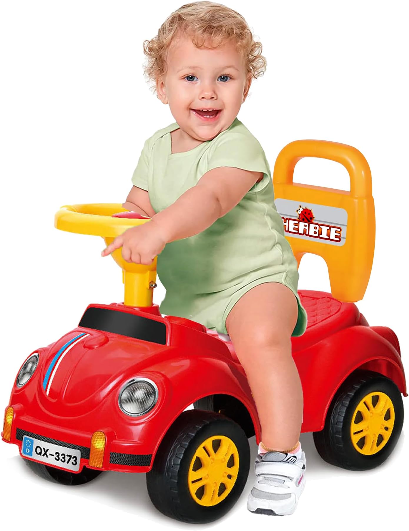 Coo11 2-in-1 Ride-On Car and Push Walker for Toddlers, Foot-to-Floor Sliding Car with Backrest, Safety Features, Horn & Sound Steering Wheel, Baby Learning Toy Vehicle for 1-3 Year Old Boys and Girls