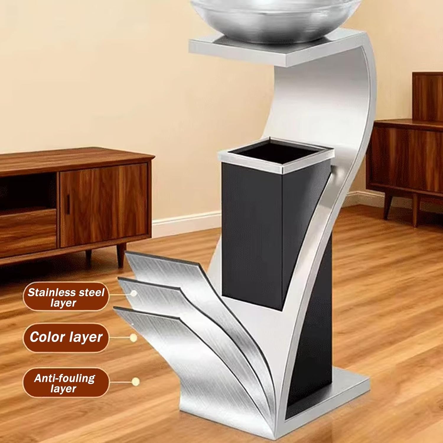 Large Stainless Steel Standing Ashtray, Cigarette Butt Receptacle, Outdoor Trash Can with Lid, Vertical with Ashtray Gallon Trash, for Clubs, Malls, Hotel(Silver)