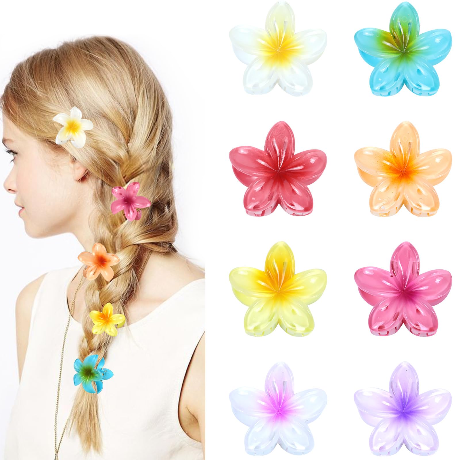 Blooms 8 Pieces Hair Clips Women Hawaiian Flower Hair Clips Anti-Dermal Hair Clips Flower Hair Clips Suitable for Daily Parties Parties Beach Vacation Pool
