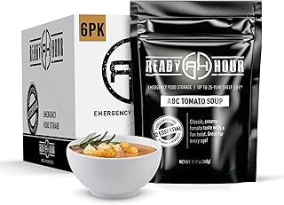 Ready Hour ABC Tomato Soup Case Pack – Freeze-Dried Emergency Food, Long 25 year Shelf Life Survival Soup, Quick Prep Camping Ready to Eat Meal and Self-Stable, – 24 Servings (6 Pouches)