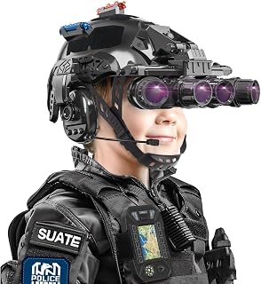 Kids Tactical Helmet Set with Headset Walkie Talkies, Police Kids Toy Soldier Army Multifunctional Helmet Set with Binoculars, Cosplay Toy Paintball Airsoft Over 3 Years Old