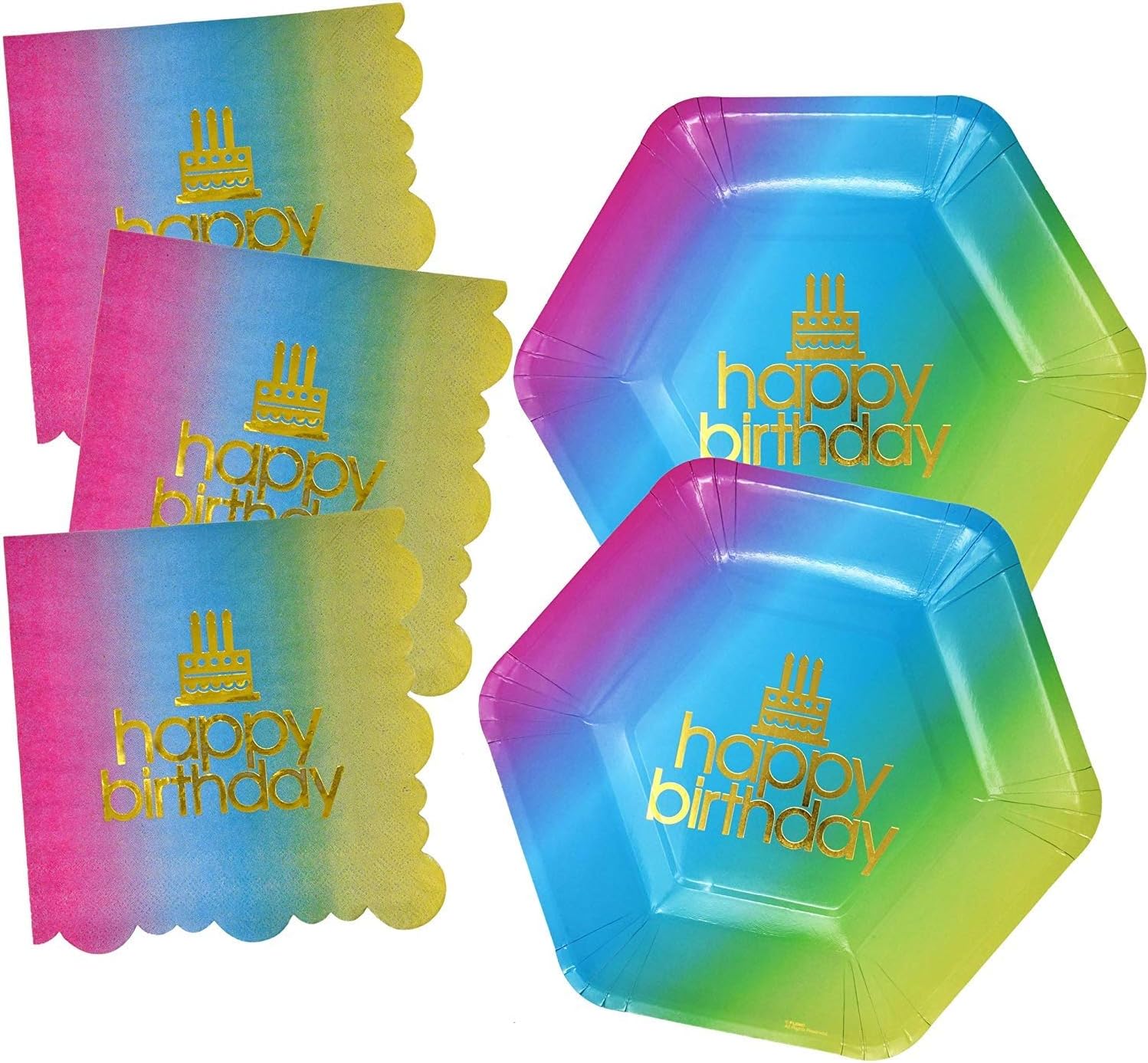 Birthday Plates and Napkin Sets 24 Count Rainbow Birthday 9” Dinner Plates and 13
