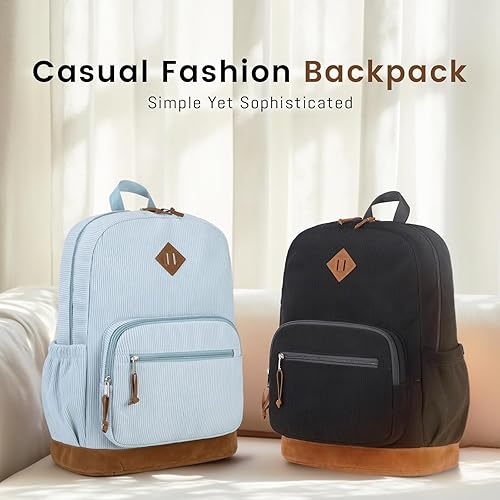 Miniatura 3 de mygreen Mochila escolar de pana para adolescentes, niñas y niños, bolsa para laptop ligera de 17.7 pulgadas con funda acolchada, bolsa de libros