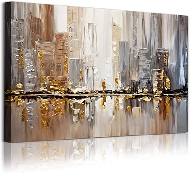 Brown Abstract Painting Grey Gold Pictures Modern Brown Canvas Wall Art Gold Foil Artwork for Walls Abstract Texture Wall Art Abstract Modern Art Prints Brown Black Grey Artwork 16x24inch Frameless