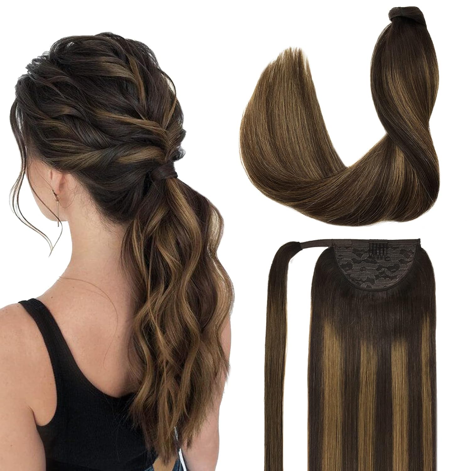 DOORES Hair Extensions Ponytail Extensions Human Hair