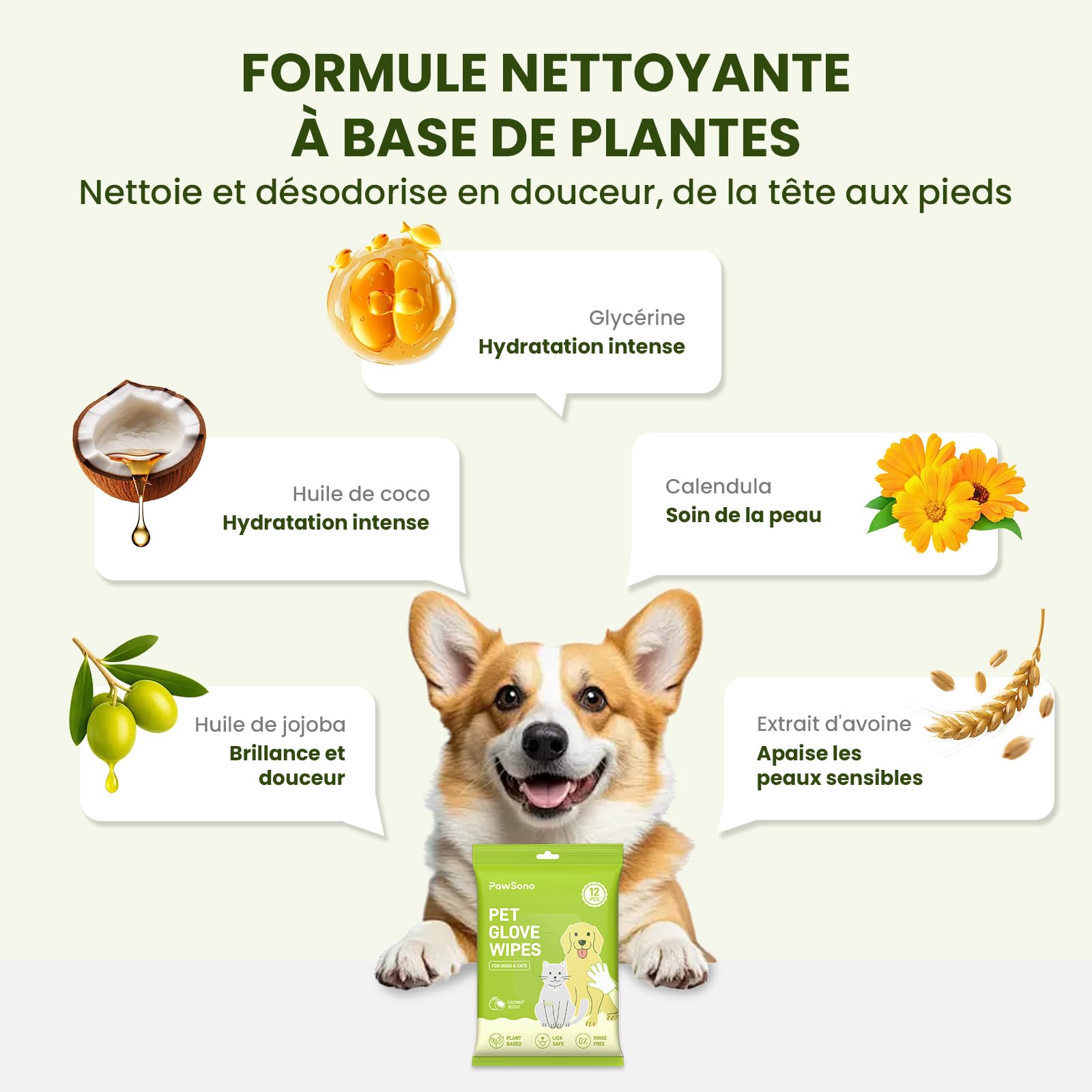 PawSono Lingettes Gant pour Chien & Chat 36pcs, Lingettes Nettoyantes Extra Larges Épaisses sans Rinçage, Lingettes Déodorantes pour Pattes, Oreilles, Yeux, Museau & Pelage, Toilettage Animaux
