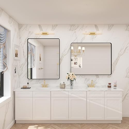 Miniatura 6 de CHAMROR - Espejo de baño con marco de metal negro de 24 x 32 pulgadas para pared, espejo rectangular redondeado negro, espejo de tocador de baño