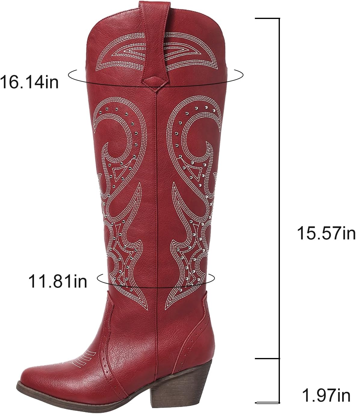 Western Cowgirl Over Knee Boots for Women - Pointed Toe Chunky Heel Denim Boots, Embroidered Floral Pattern, Comfortable Fit
