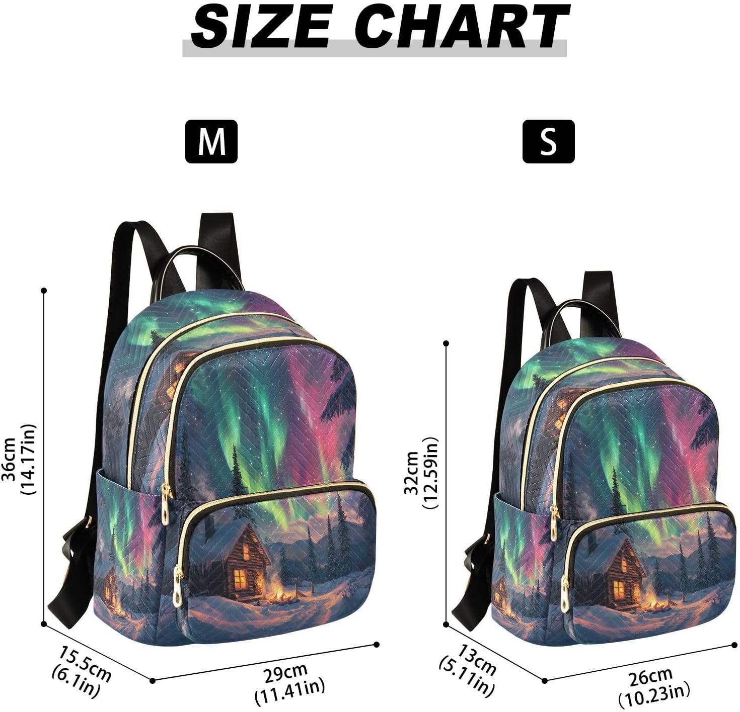 Wooden House Aurora Sky Backpack Purse for Women Shoulder Bag Fashion Daypack Ladies Handbag Lightweight Travel Bag Rucksack