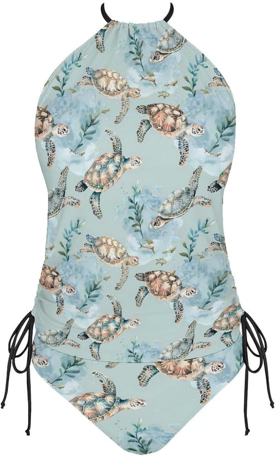 Sea Turtles Women's Tankini Swimsuit Two Piece Tummy Control Bathing Suits Tie String Swimwear