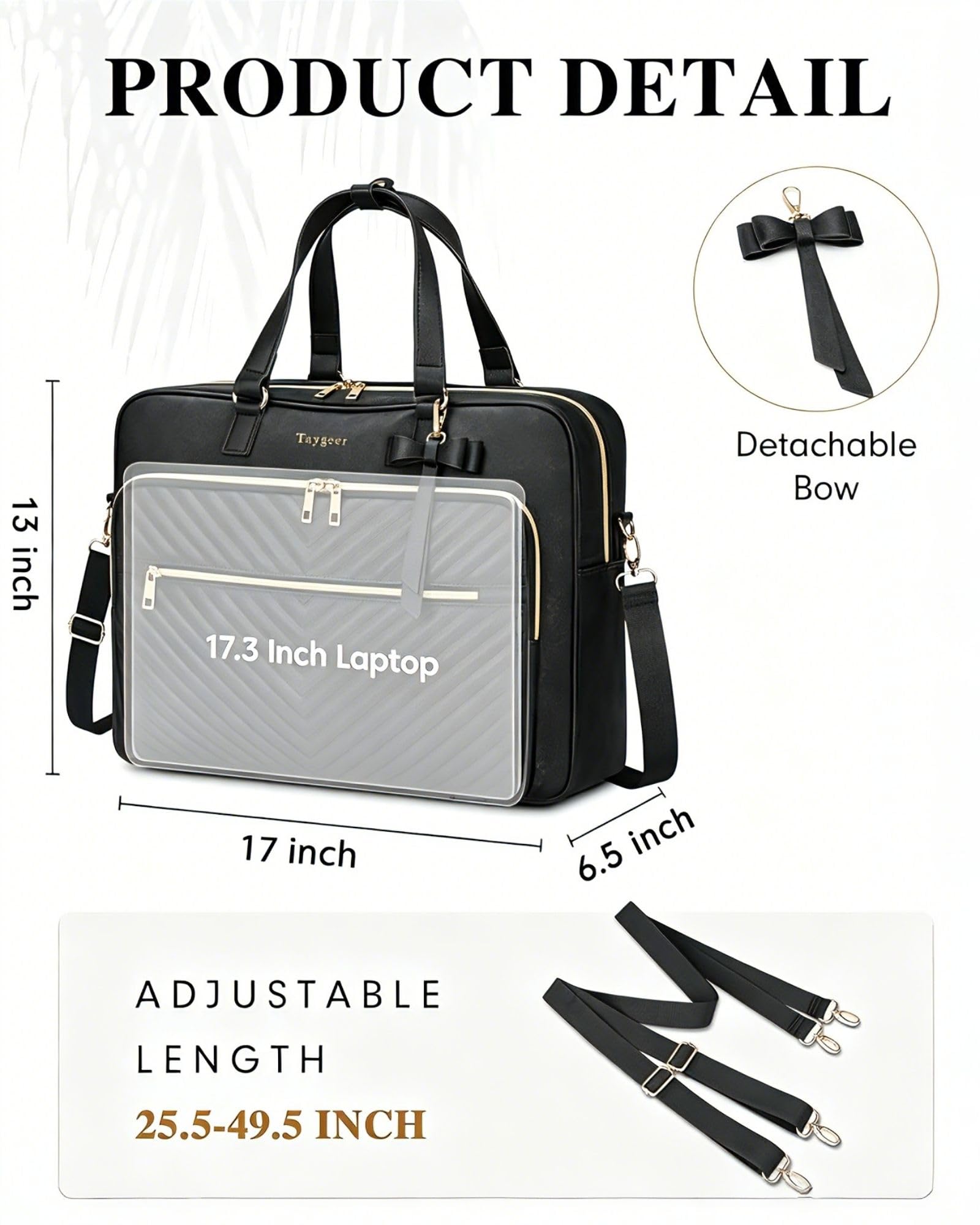 Taygeer Torba Na Laptopa Dla Kobiet 17 Cali, Torba Na Laptopa, Wodoodporna Skórzana Torba Na Ramię, Duża Pikowana Torba Typu Cabrio Do Biura, Pracy, Szkoły, Czarna