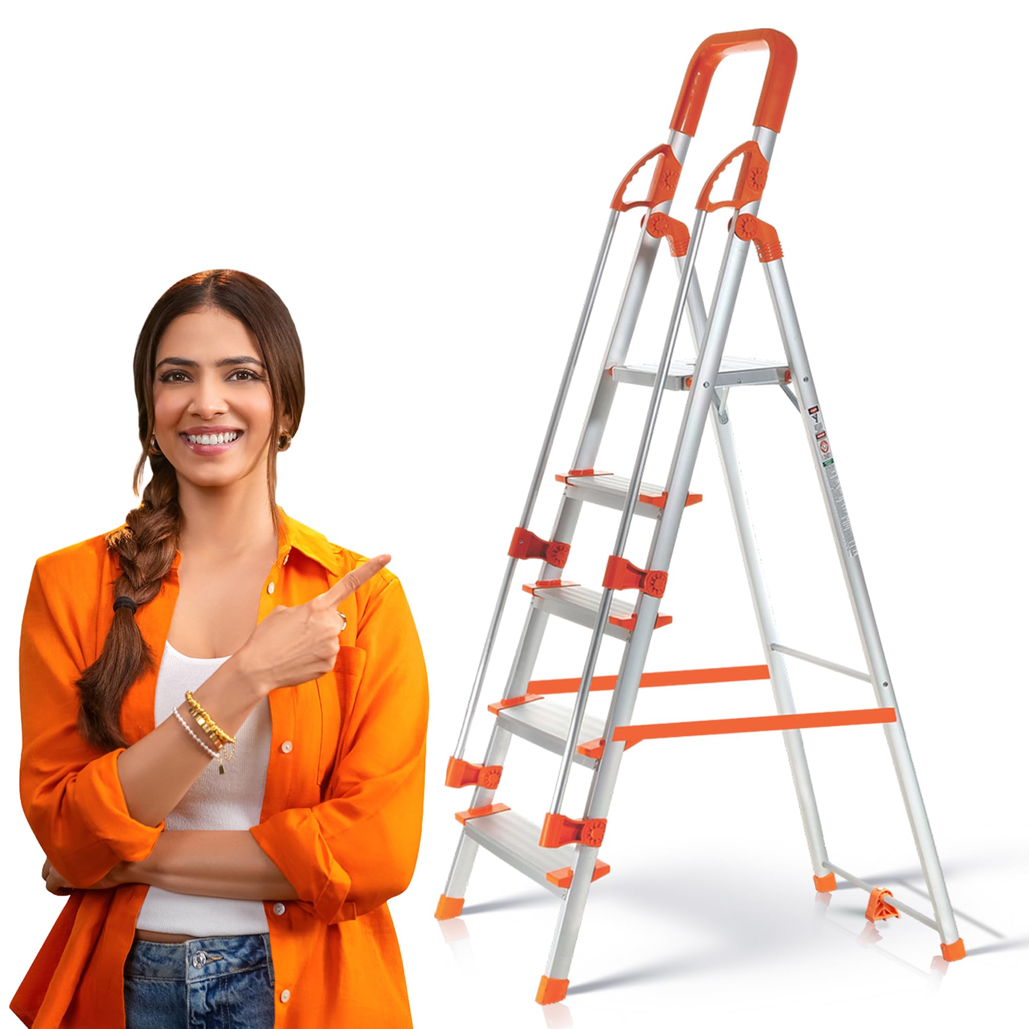 PROHOME Aluminium Ladder for Home 8 Steps Foldable with Railing & Anti-Skid Wide Steps | 8 Step Ladder for Home Use, Kitchen & Household | 270 Kg Capacity Folding Ladder | 5 Year Warranty (Orange) — Amazon image 9