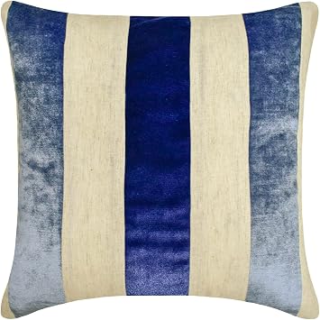 Fabric Mart Direct Striped Decorative Throw Pillow Covers 12" x 12" | Modern Velvet Cushion Cover | Patchwork Blue Pillowcases for Couch, Sofa, Bed, or Living Room - Velvet Band Blue