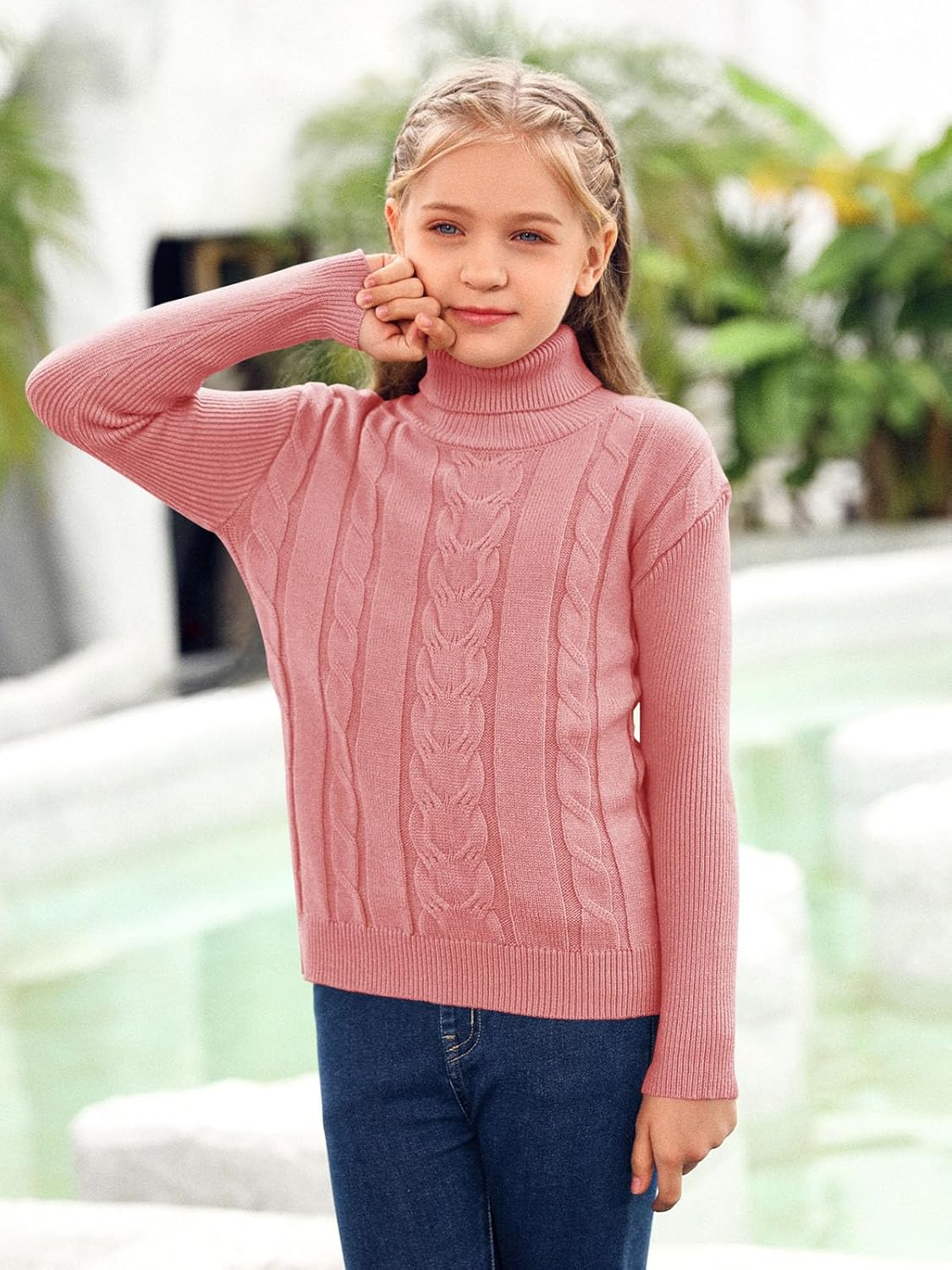 Girls Turtleneck Sweaters Pullover Kids Toddlers Cable Knit Long Sleeve Jumper Tops - Image 3