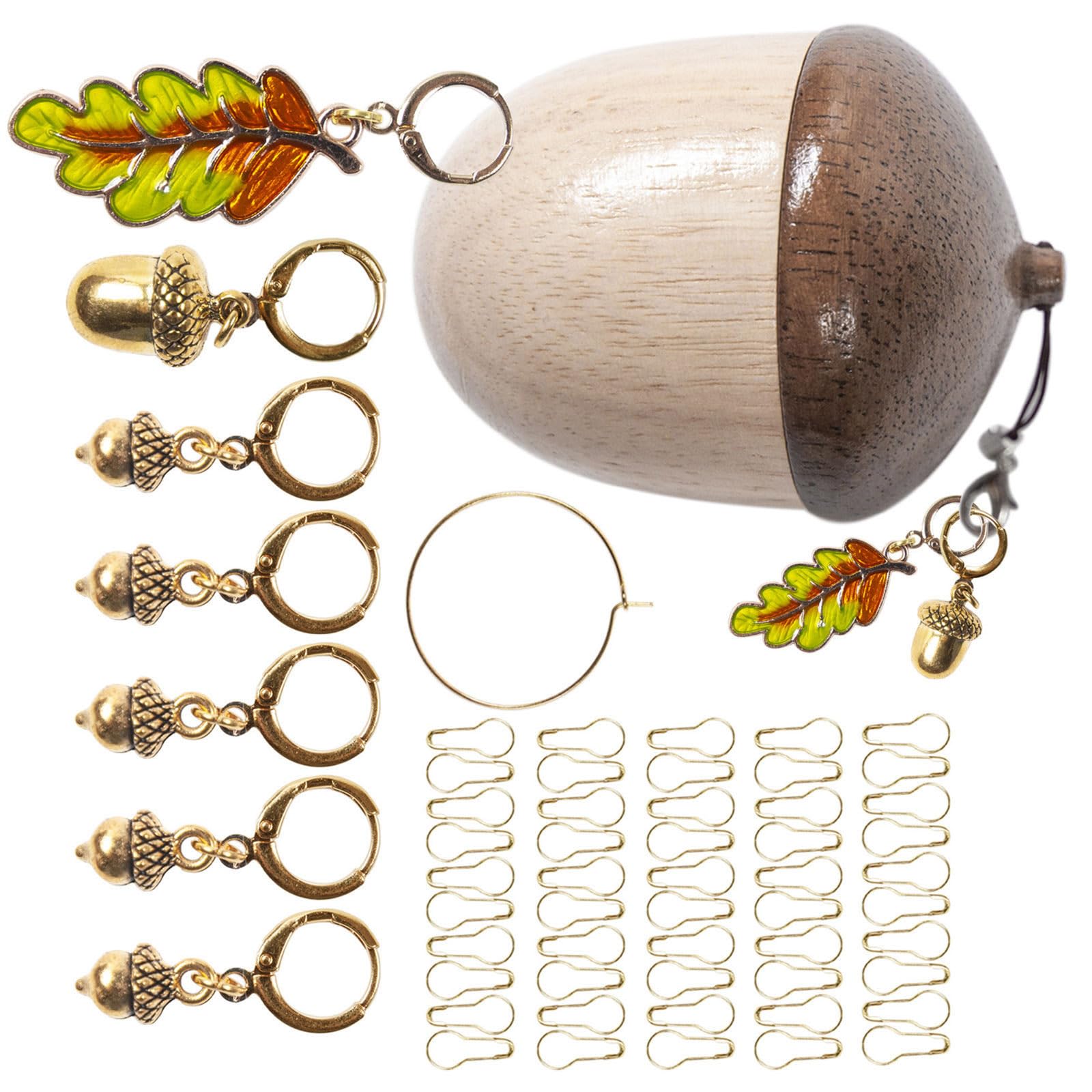 Kalttoy Nut Animal Shape Knitting Markers Charm Wood Metal Locking Stitching Markers with Organiser for Knitting Crocheting Locking