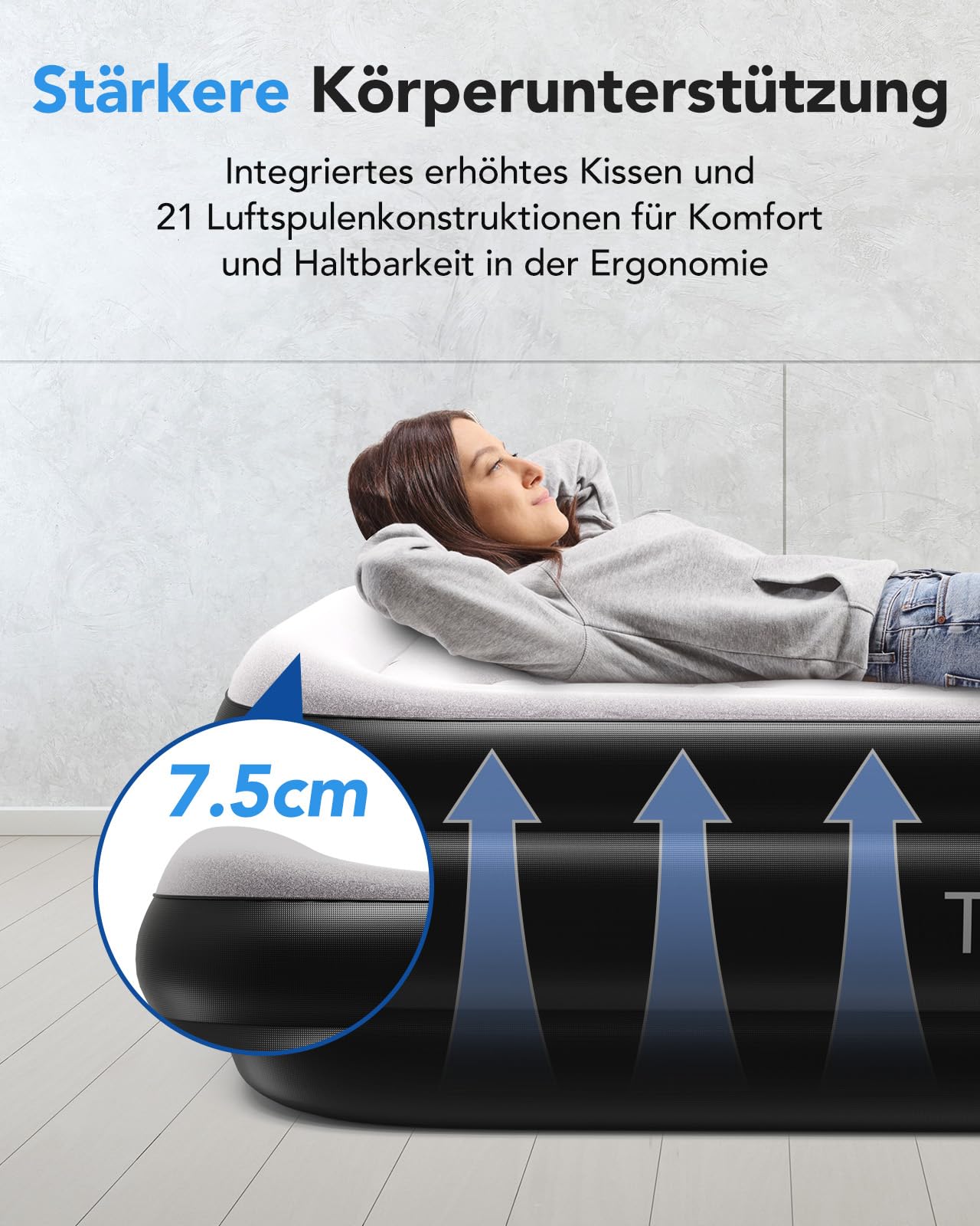 Luftmatratze 1 Person, Aufblasbare Luftmatratze Einzelbett mit elektrischer Pumpe (Schwarz, Twin-Matratze)
