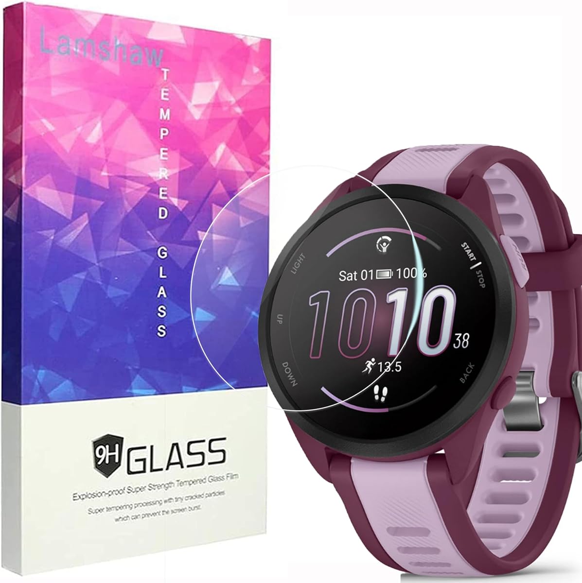 Lamshaw Compatible for Garmin Forerunner 165 Screen Protector, [3 Pack] 9H Tempered Glass Screen Protector Film Compatible for Garmin Forerunner 165 Music/Forerunner 165 Smartwatch (3 Pack)
