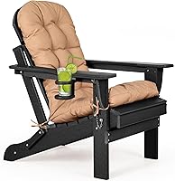 Vista 13 de Nalone Juego de 2 sillas plegables Adirondack con cojín con soporte para tazas, silla de patio de plástico HDPE resistente a la intemperie, Gris