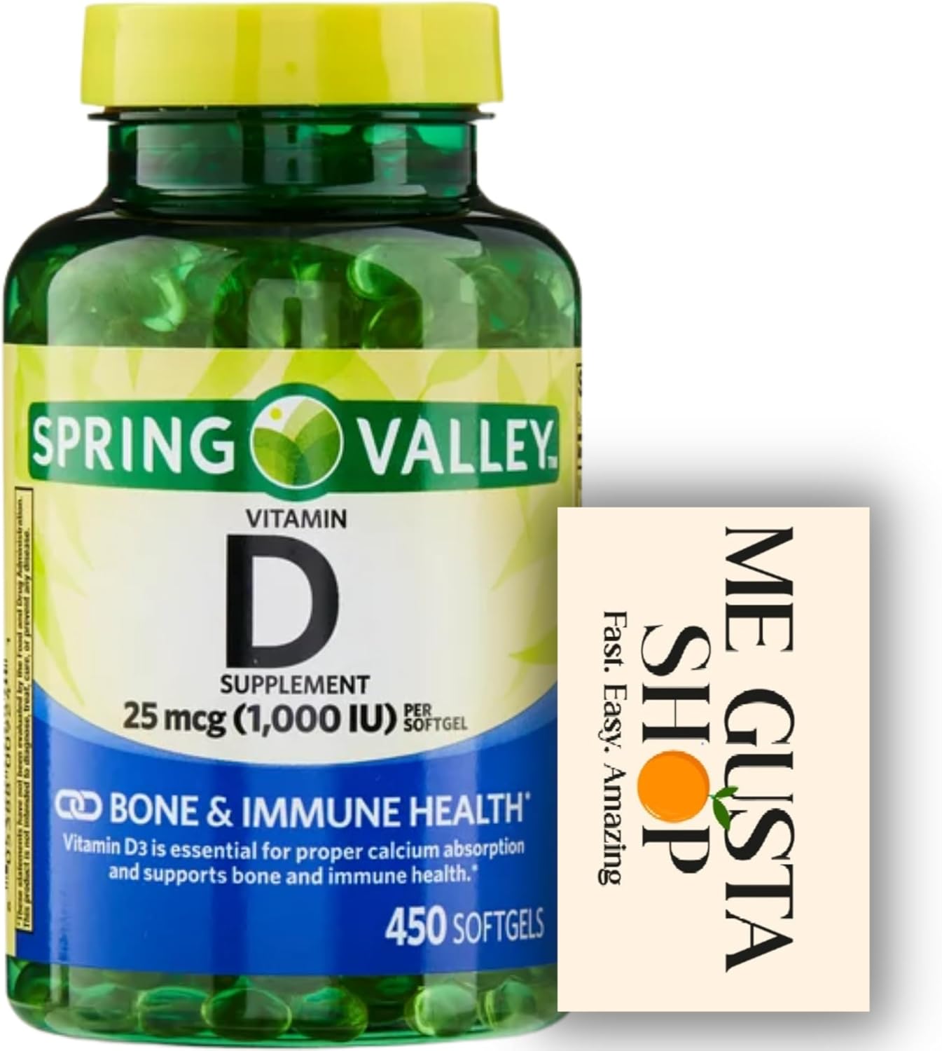 Vitamin D 25mcg, 1,000 IU, 450 Count Softgels Spring Valley + Pill case