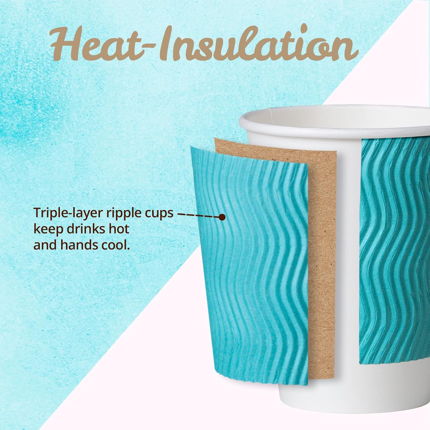 MATICAN Paper Coffee Cups, 100-Pack 12-oz Insulated Corrugated Disposable Paper Cups, Ripple Wall Cups for Hot Beverage or Cold Drinks, Turquoise (No Lids) - Image 4