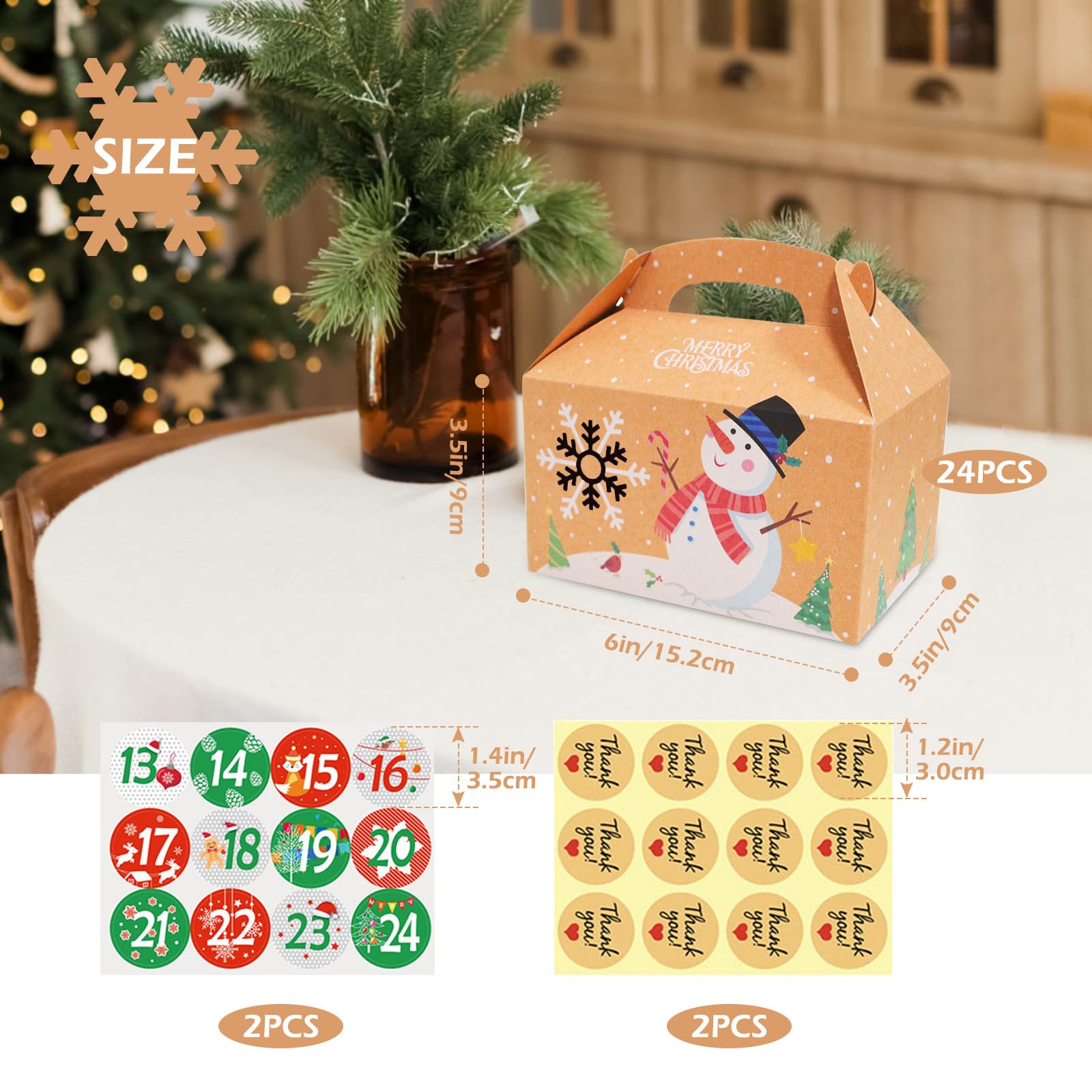24 Sacchetti Regalo Di Natale In Carta Kraft Con Adesivi – 24x13x8 Cm, Stampe Di Babbo Natale, Albero, Renne E Fiocchi Di Neve - 2
