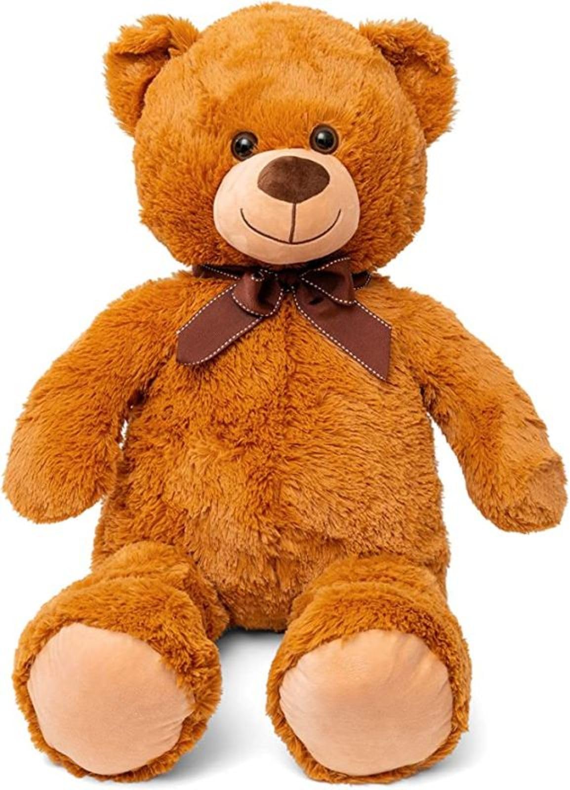 PRESTIGE & DELUXE Oso de peluche gigante 100 cm marrón con lazo – Oso de peluche suave XL – Idea de regalo para San Valentín, cumpleaños, niños y novia