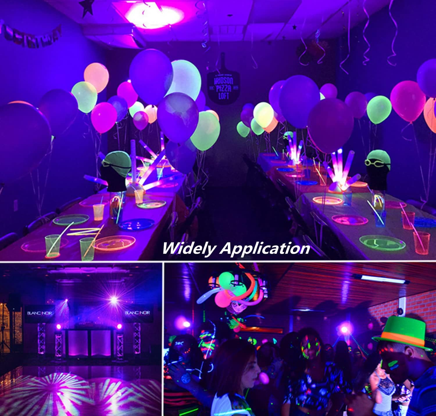 4-Pack 9W A19 UV LED Black Light Bulbs E26/E27 Decorative Bulbs UVA Level 385-400nm Glow in The Dark for Blacklight Party Wedding Halloween Blacklight Fluorescent Poster Body Paint Neon Glow