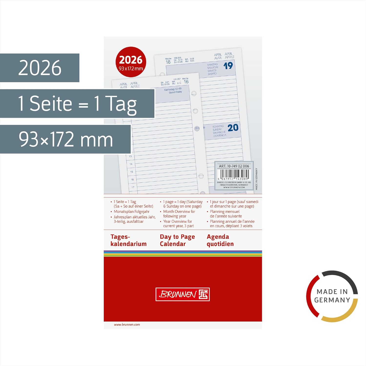 BRUNNEN Filius Daily Calendar 2026 93 x 172 mm