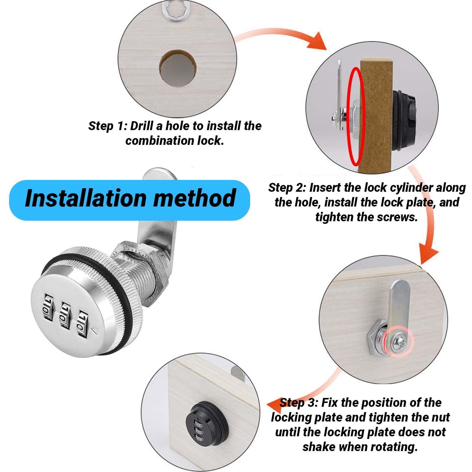 Serratura A Combinazione 3 Cifre - Per Armadietti, Cassette Postali E Cassetti - 2 Pezzi Argento - Foto 6