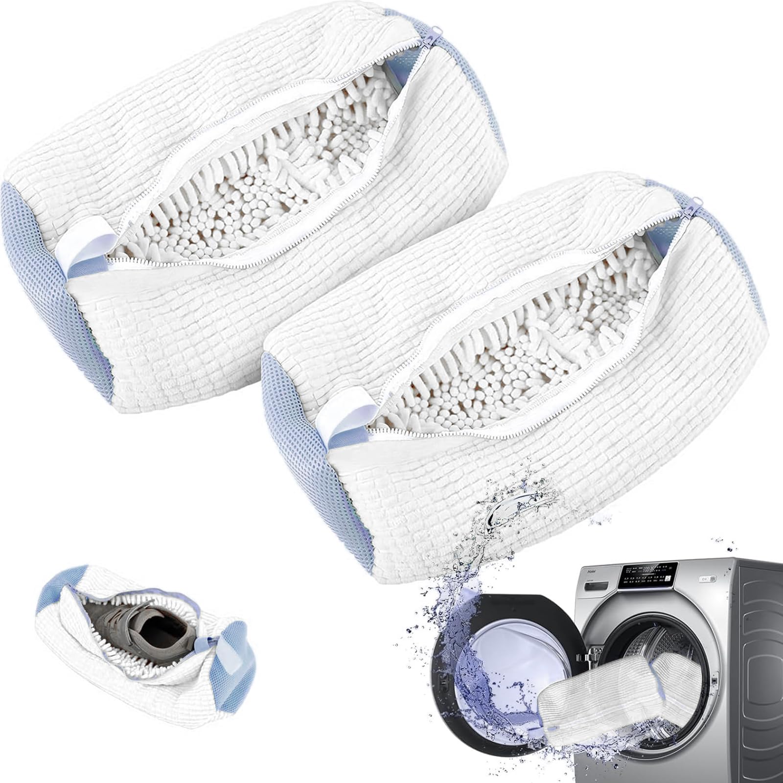 Shoe washing machine bag neaker Cleaning shoe dryer Laundry shoe bag ，Reusable,Shoe washing bag for washing machine and dryer (White 2PCS)