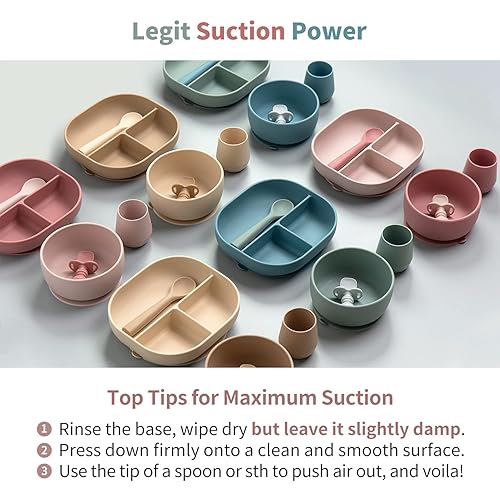 Miniatura 3 de SAMiGO Juego de alimentación de silicona para bebés, suministros de destete para bebés, plato de ventosa, cucharas autoalimentadas, esenciales para