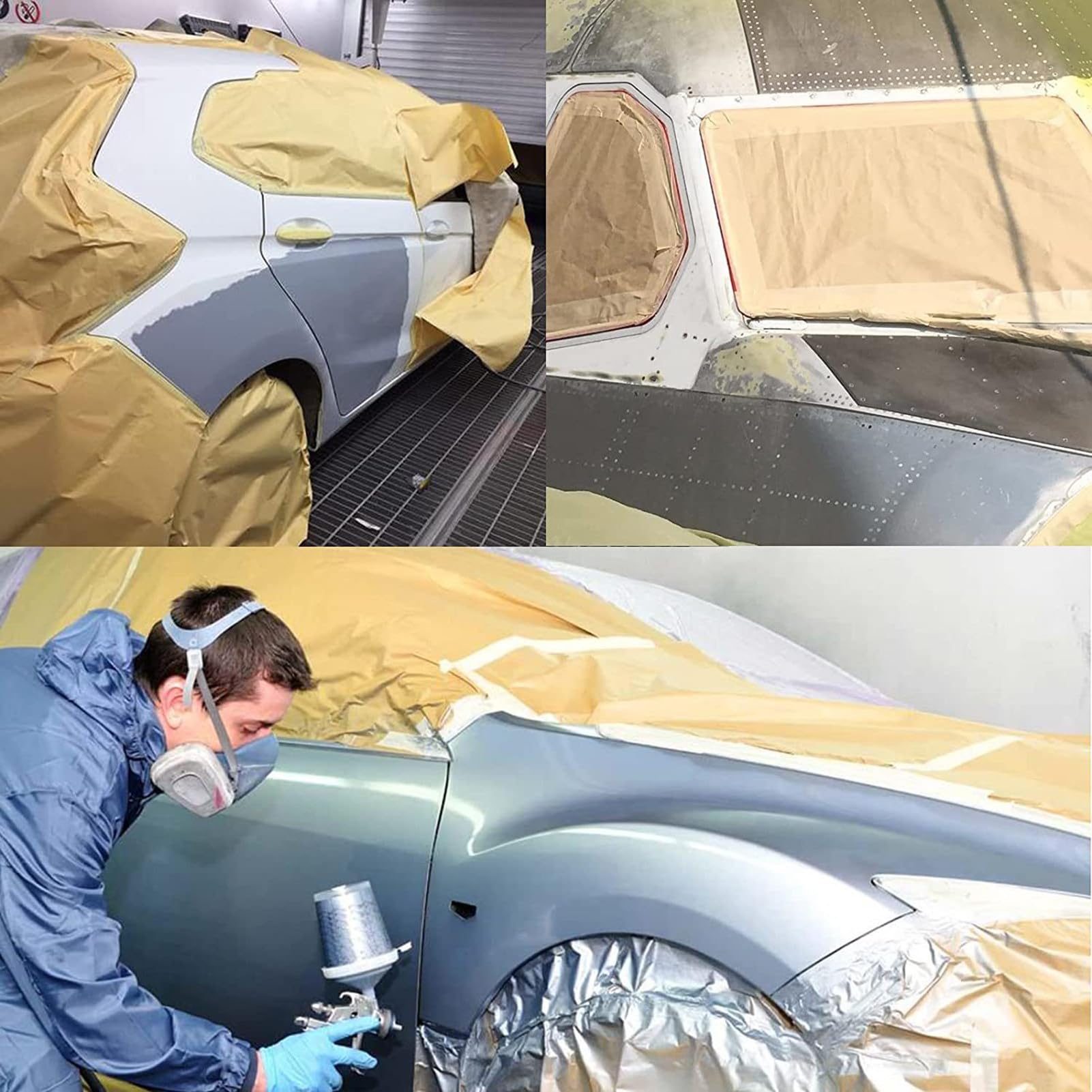 Masquage Peinture, Ruban Et Drap, Masquage pour Revêtement Peinture Automobile, Revêtement Protection Meubles Voiture, Ruban Masquage Assorti Résistant