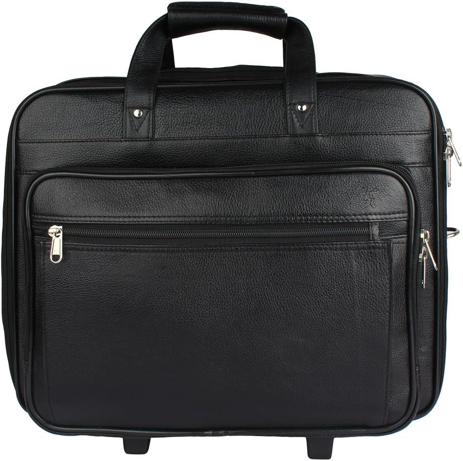 Mex Office Black Leather Laptop Trolley Bag