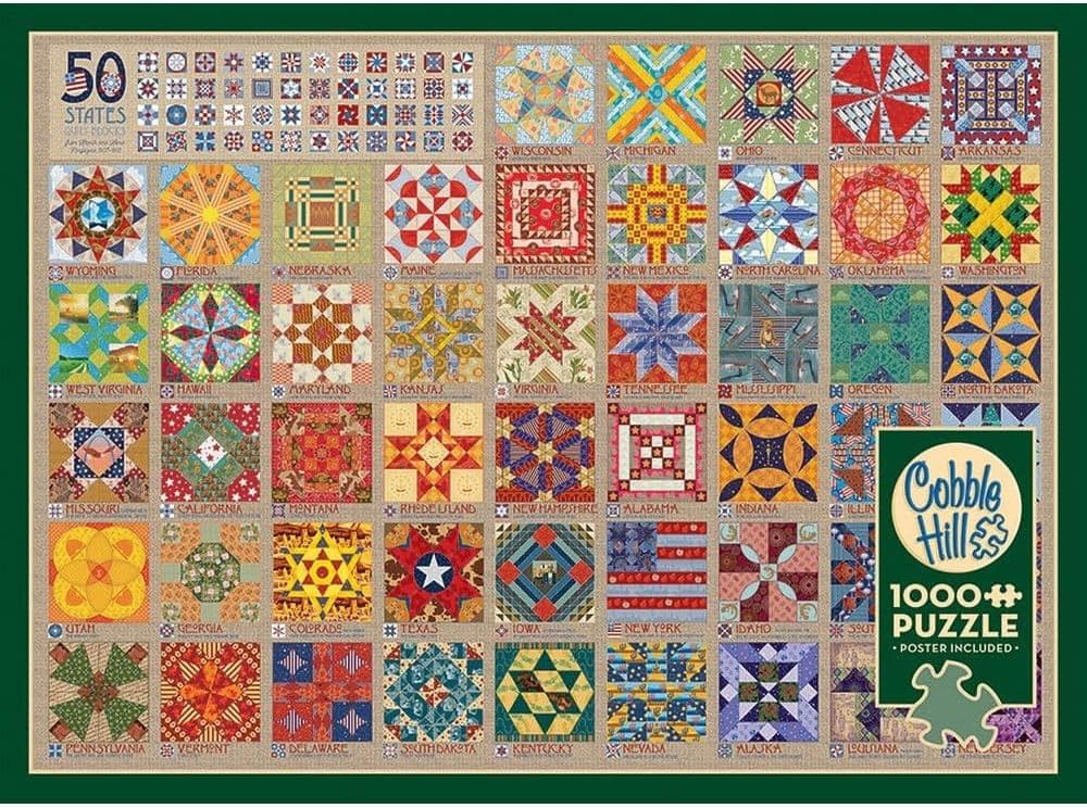 Cobble Hill 1000 Piece Puzzle - 50 States Quilt Blocks - Sample Poster Included