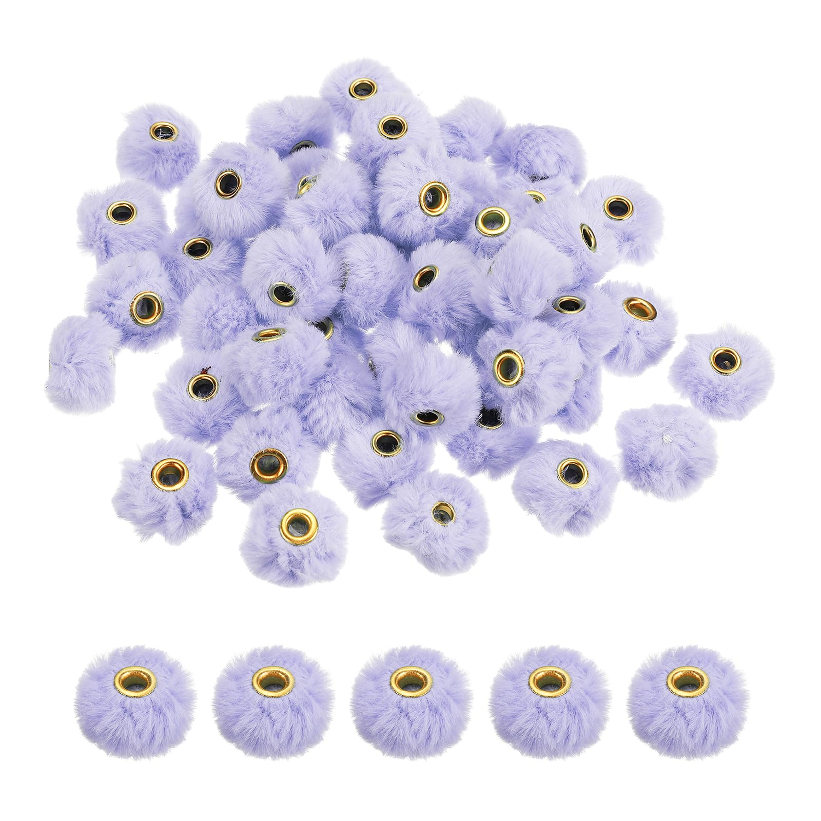 sourcing map 50Pcs Pom Pom Beads, 22 x 12.5mm Faux Fur Fluffy Fuzzy Spacers Bead with 4mm Hole, Soft Pompoms Ball for Pens Keychains Hair Accessories DIY Bracelet Jewelry Making, Light Purple