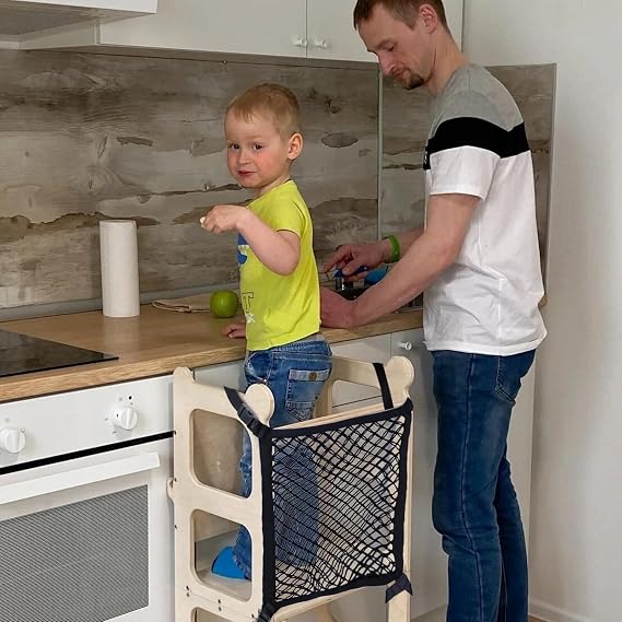 Toddler Tower Safety Net, Toddler Learning Tower Safety Net for Enhanced Safety and Convenience, Double Layer Design with Storage Function, Ideal for Kids Kitchen Play and Learning Activities
