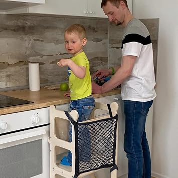 Toddler Tower Safety Net, Toddler Learning Tower Safety Net for Enhanced Safety and Convenience, Double Layer Design with Storage Function, Ideal for Kids Kitchen Play and Learning Activities