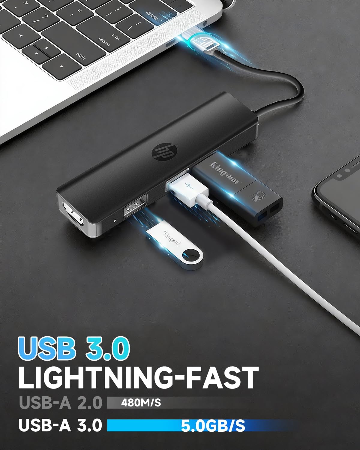 HP USB C Docking Station - 5-in-1 Multi-Port USB C Hub with 4K HDMI, 100W Power Delivery, for Laptops, MacBook, iPad, Thinkpad and More, Black