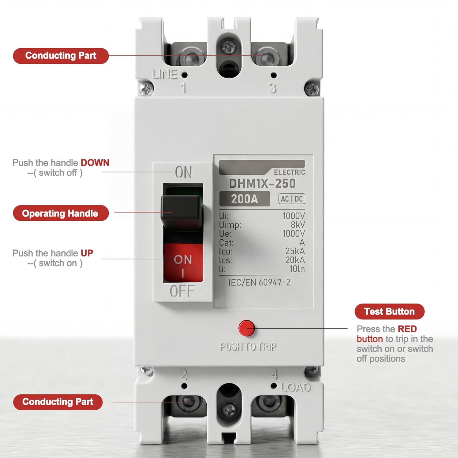 200 Amp Circuit Breaker, DC 12V-500V Battery Disconnect Switch, for Boat Motor ATV Electric Vehicles, Solar System, UPS Station, Overload, Short Circuit, and Isolation Protection