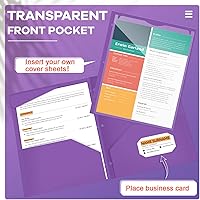 Vista 3 de Henoyso 36 carpetas de plástico de 2 bolsillos con bolsillo frontal transparente y 3 agujeros, tamaño carta, soporte para documentos para llevar a