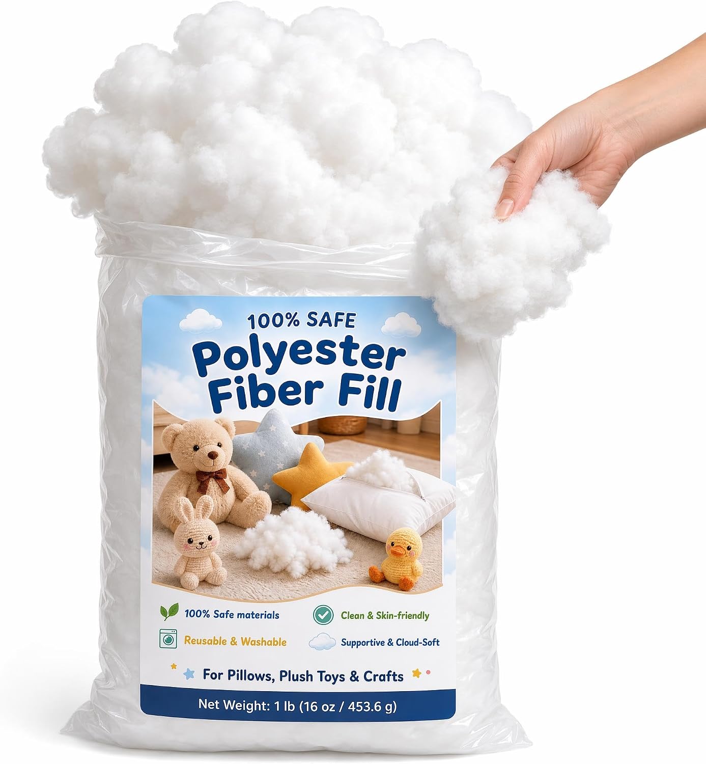 Polyfill Stuffing Fiber Fill Machine Washable Polyester Pure White