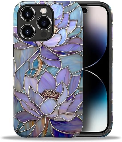 Miniatura 164 de Funda para iPhone 11, carcasa dura a prueba de golpes + silicona suave 2 en 1 híbrida, parachoques a prueba de caídas - Vidrio manchado con flores