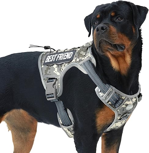 Miniatura 77 de Auroth Arnés Táctico para Perros Grandes Sin Tirones Arnés para Mascotas Ajustable Reflectante K9 Entrenamiento de Trabajo Control Fácil Chaleco