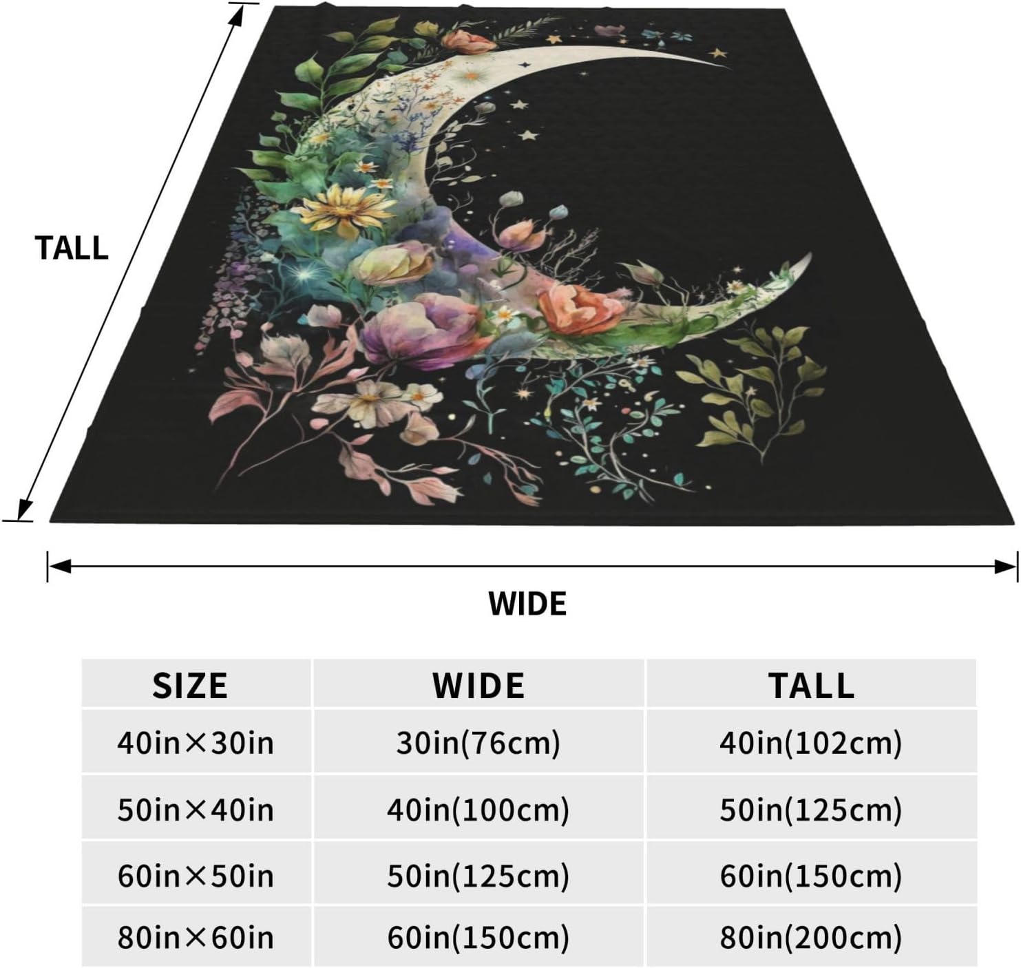 Moon Kids Flower Throw Blanket for Boys & Girls - Moon Phases Space Theme Blanket - Fleece Throw - College Dorm Sofa Couch Living Room Bed Camping Travel - 60"x50" - Image 2