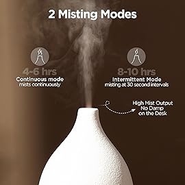 InnoGear Oil Diffuser, 150ML Ceramic Diffuser for Essential Oils Handcrafted Aromatherapy Diffuser Ultrasonic Cool Mist Humidifier with 2 Mist Modes Waterless Auto Off for Room Office, White
