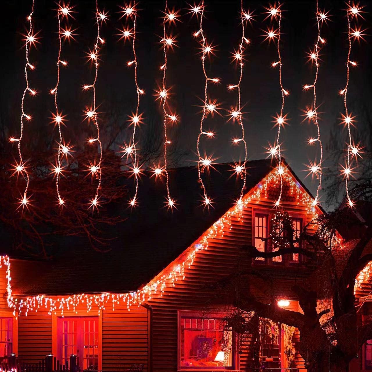 kemooie Outdoor Christmas Lights, 400 LEDs 26.2FTx 3.3FT Orange Curtain Lights, 8 Lighting Modes Halloween Christmas Decorations for Wall Party Garden ( Orange)